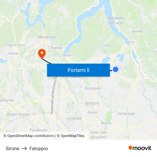 Sirone to Faloppio map