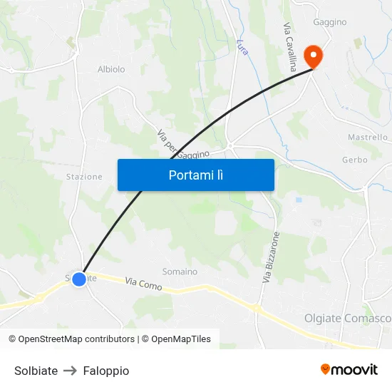 Solbiate to Faloppio map