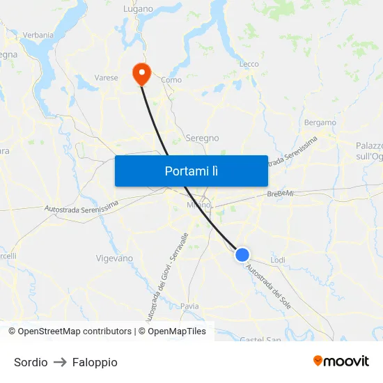 Sordio to Faloppio map