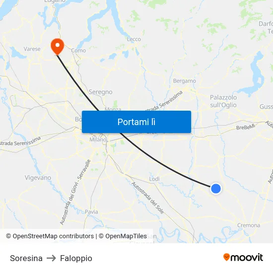 Soresina to Faloppio map