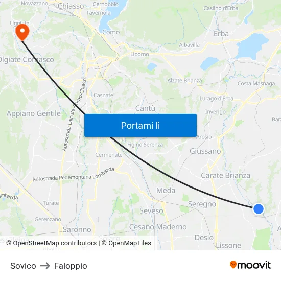 Sovico to Faloppio map
