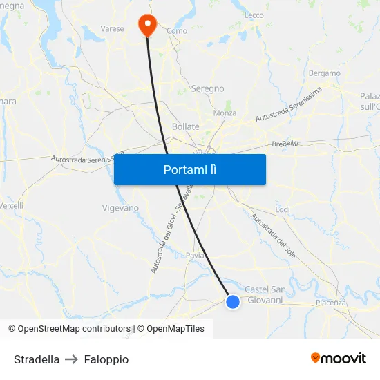 Stradella to Faloppio map