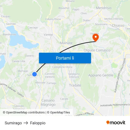 Sumirago to Faloppio map