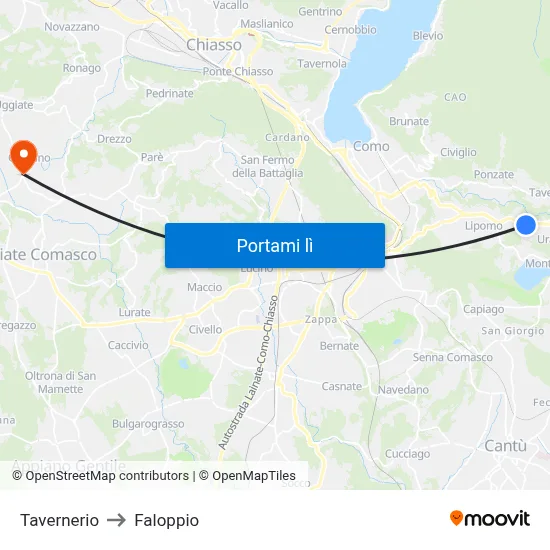 Tavernerio to Faloppio map