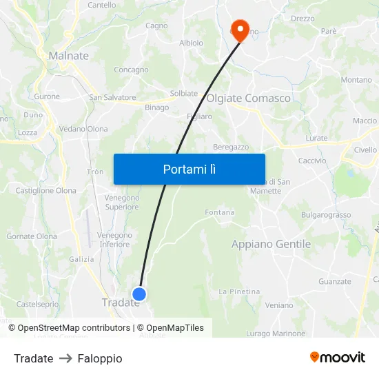 Tradate to Faloppio map