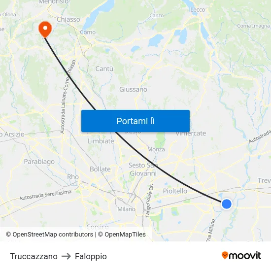 Truccazzano to Faloppio map