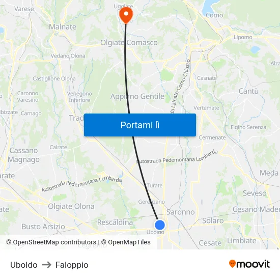 Uboldo to Faloppio map