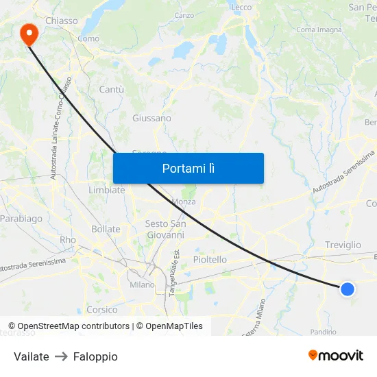 Vailate to Faloppio map