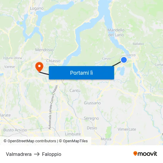 Valmadrera to Faloppio map