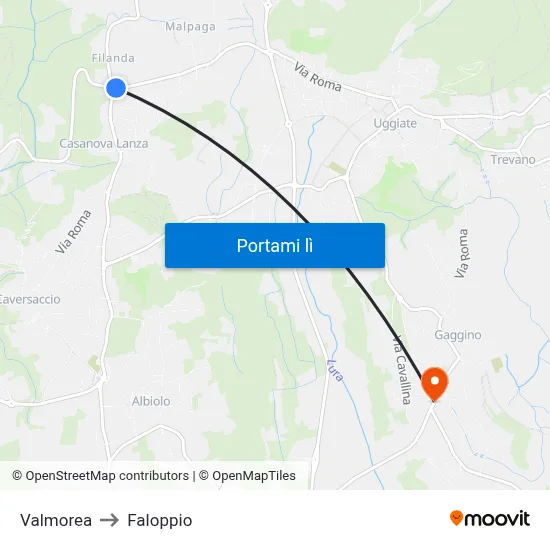 Valmorea to Faloppio map