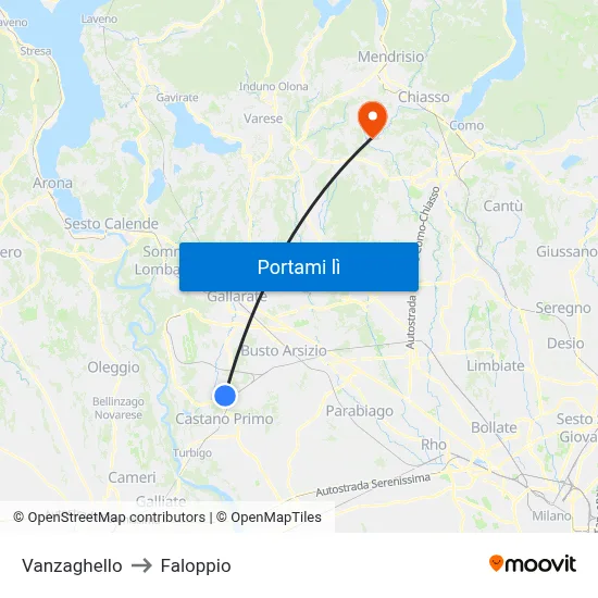 Vanzaghello to Faloppio map