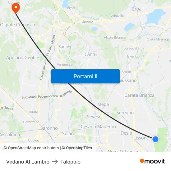 Vedano Al Lambro to Faloppio map