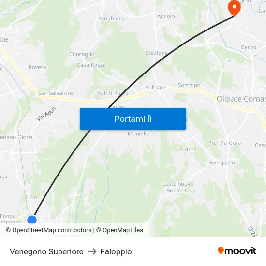 Venegono Superiore to Faloppio map
