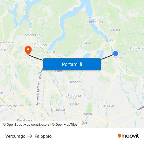 Vercurago to Faloppio map