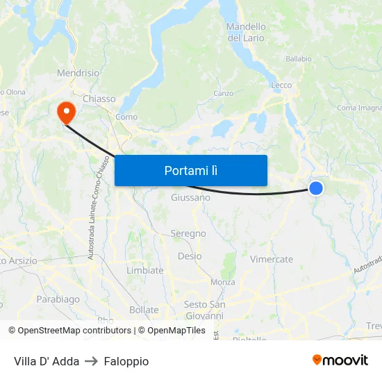 Villa D' Adda to Faloppio map