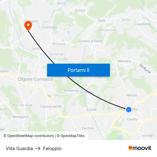 Villa Guardia to Faloppio map