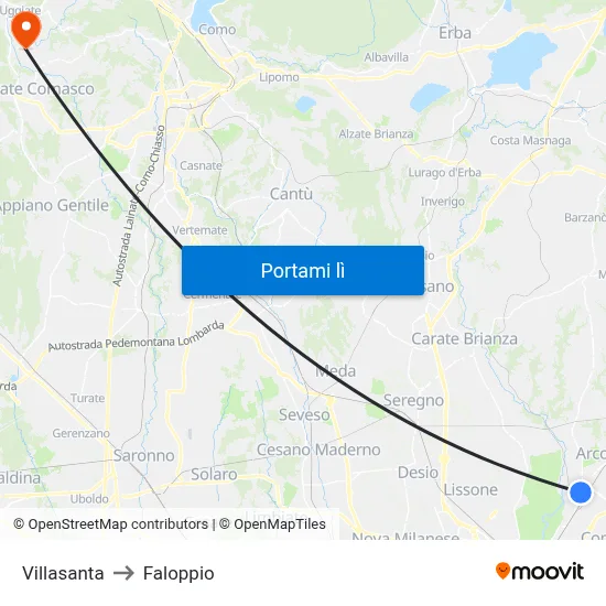 Villasanta to Faloppio map