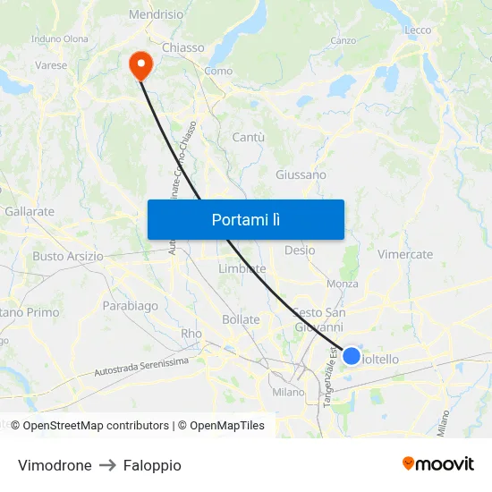 Vimodrone to Faloppio map