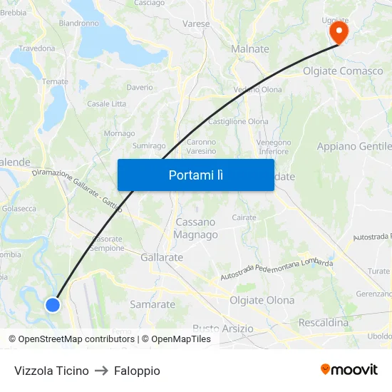 Vizzola Ticino to Faloppio map
