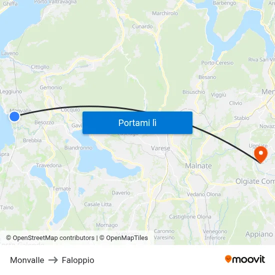 Monvalle to Faloppio map