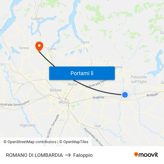 ROMANO DI LOMBARDIA to Faloppio map