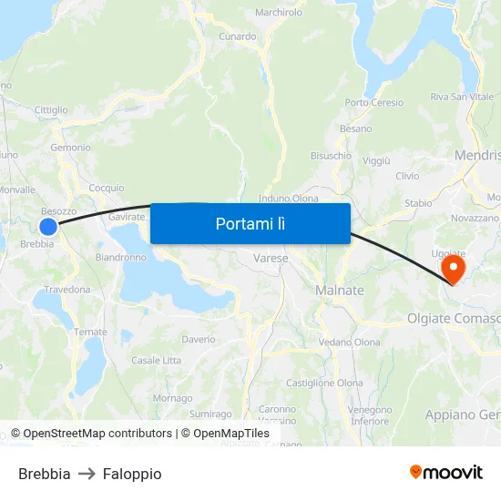 Brebbia to Faloppio map