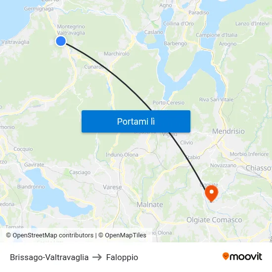 Brissago-Valtravaglia to Faloppio map