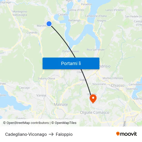 Cadegliano-Viconago to Faloppio map