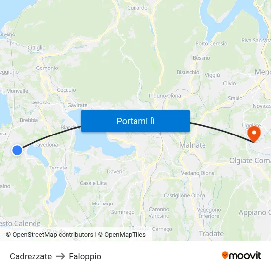 Cadrezzate to Faloppio map