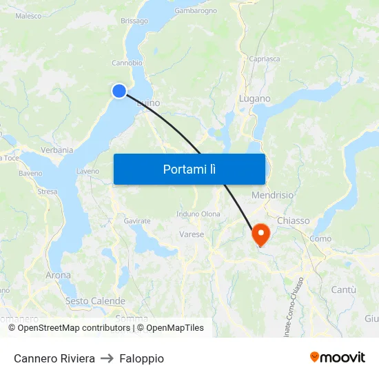 Cannero Riviera to Faloppio map