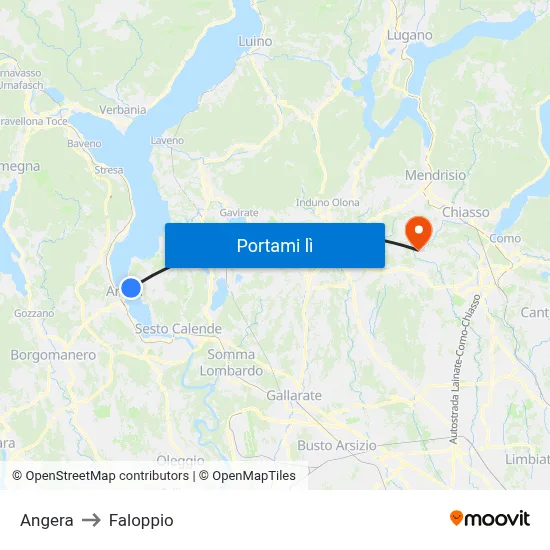 Angera to Faloppio map