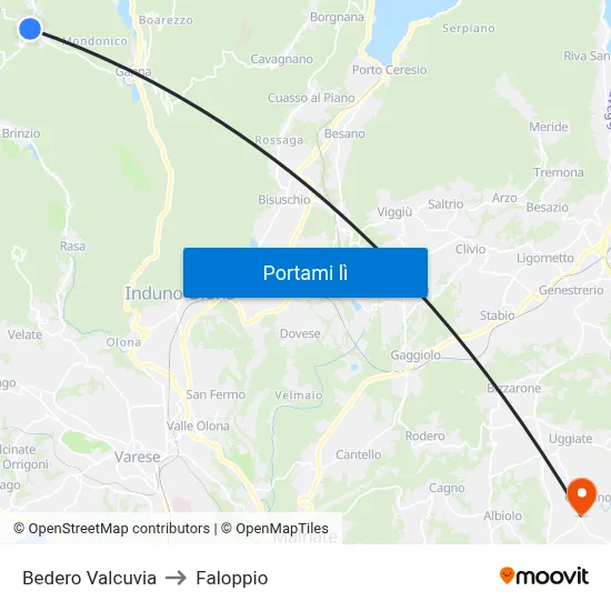Bedero Valcuvia to Faloppio map