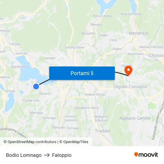 Bodio Lomnago to Faloppio map