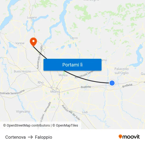 Cortenova to Faloppio map
