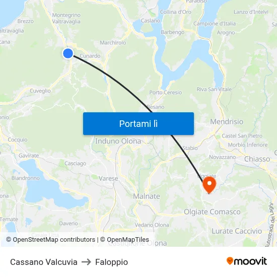 Cassano Valcuvia to Faloppio map