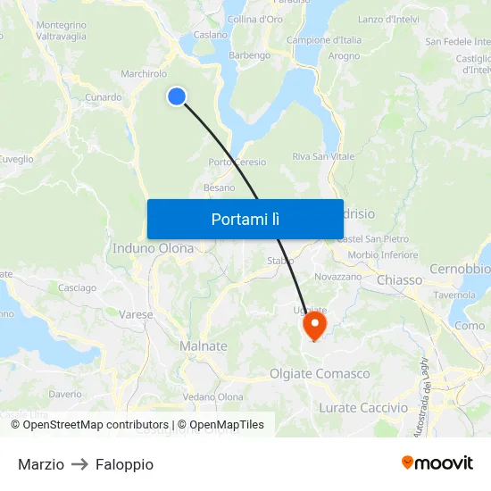 Marzio to Faloppio map