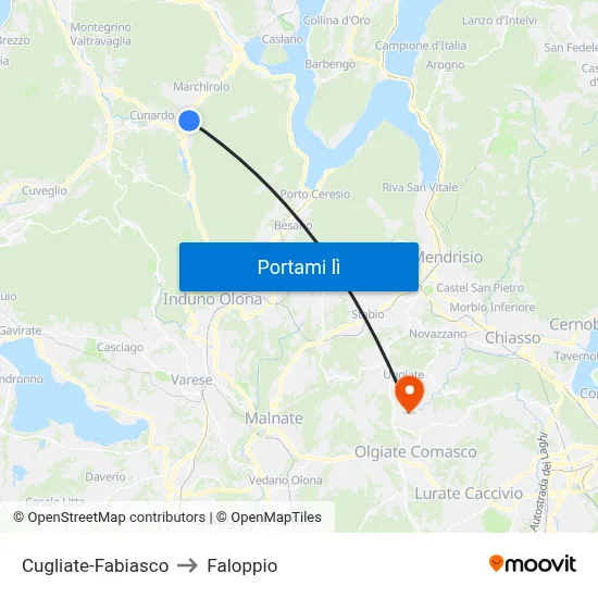 Cugliate-Fabiasco to Faloppio map
