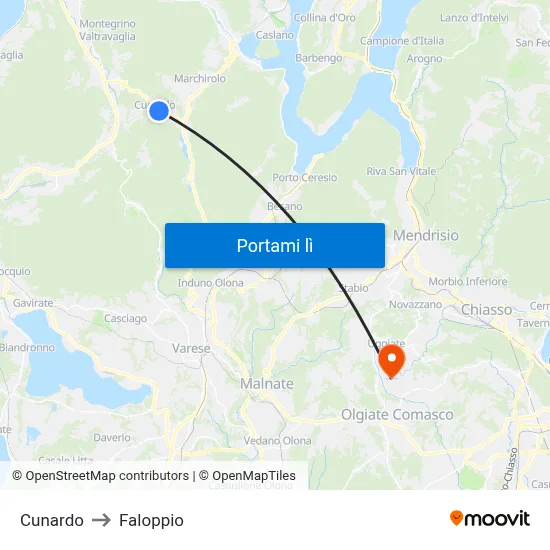 Cunardo to Faloppio map