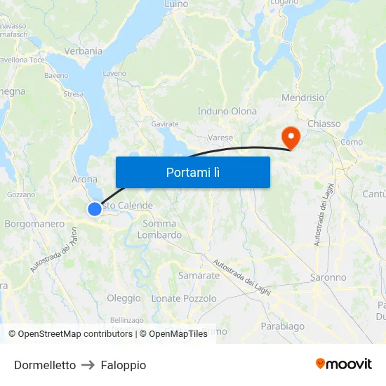 Dormelletto to Faloppio map