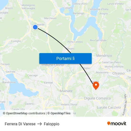 Ferrera Di Varese to Faloppio map