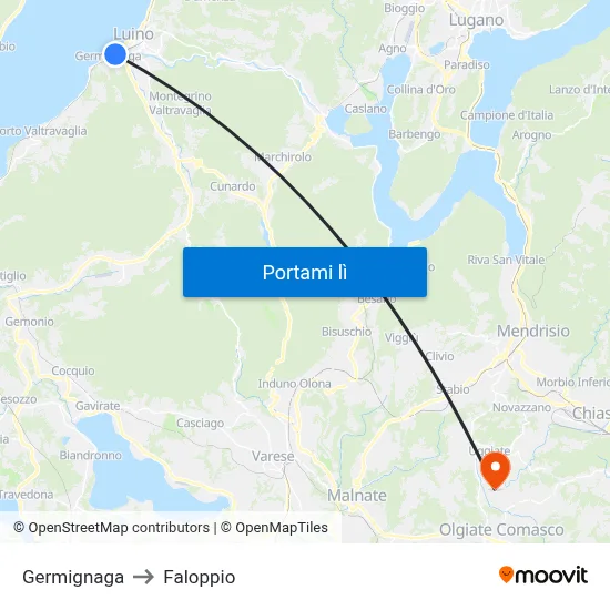 Germignaga to Faloppio map