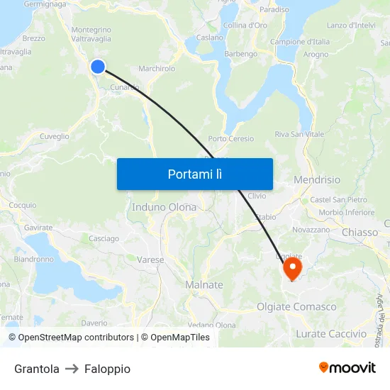 Grantola to Faloppio map