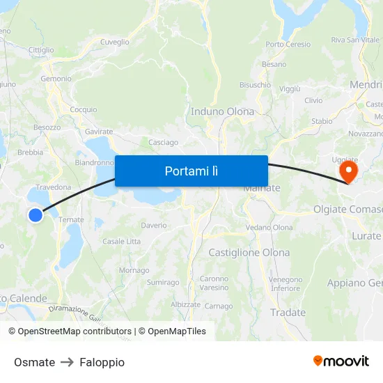 Osmate to Faloppio map