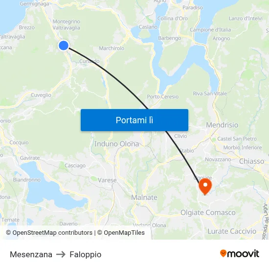 Mesenzana to Faloppio map