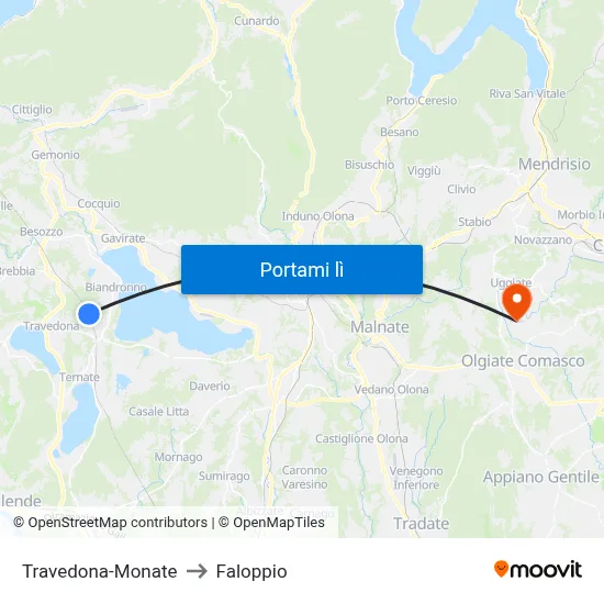 Travedona-Monate to Faloppio map