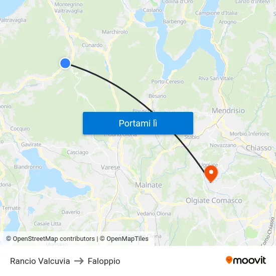 Rancio Valcuvia to Faloppio map