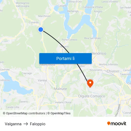 Valganna to Faloppio map