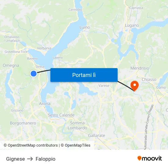 Gignese to Faloppio map