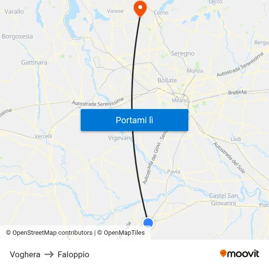Voghera to Faloppio map