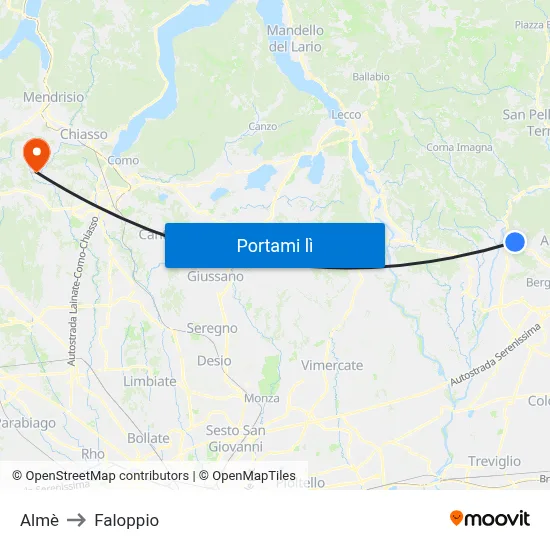 Almè to Faloppio map